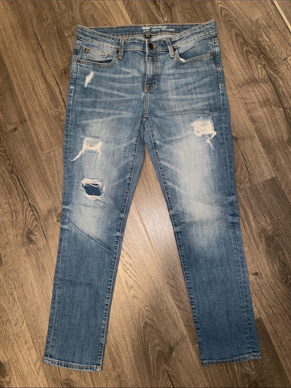 GAP Women's Boyfriend Ripped Jeans - Light Blue Wash